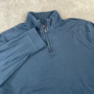 Perry Ellis Top Mens Extra Large Blue Luxury Pima Cotton Mock Neck Quarter Zip